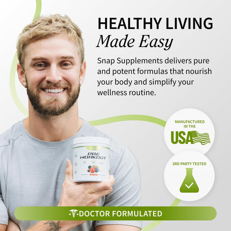 Snap Supplements Pre Workout Beet Root Powder, Nitric Oxide Supplements for Men and Women - Energy and Circulation Support, 8.8 oz, (30 Servings,1 Month Supply), Mixed Berry