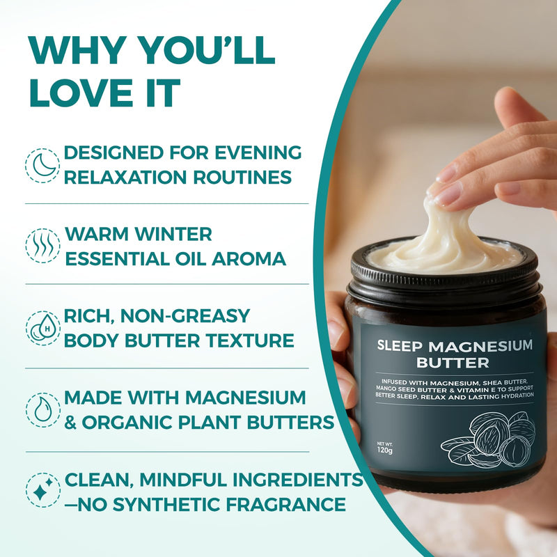 Magnesium Butter for Sleep, Deep Winter Nighttime Magnesium Body Cream with with Shea & Mango Seed Butter, Magnesium, Vitamin E and Natural Essential Oils for Relaxation(1 PC) 1 Pc