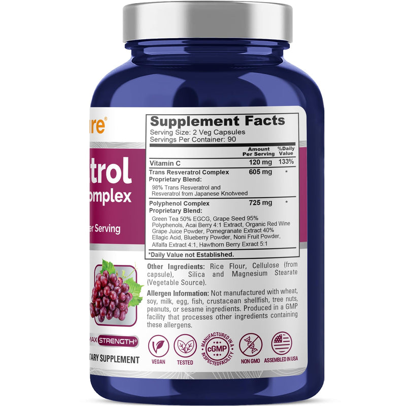 [Australia] - NusaPure Resveratrol & Polyphenol Complex 1450mg 180 Vegetarian Caps (Non-GMO, Vegan) Vitamin C 
