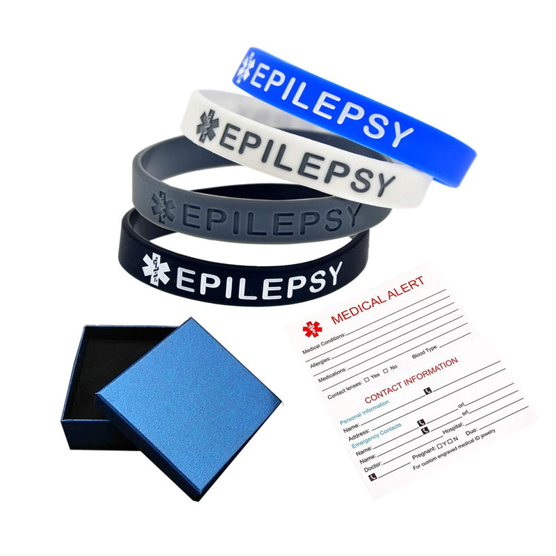 [Australia] - 4 Pack Epilepsy Silicone Medical Alert Emergency Bracelet Wristbands for Man Women 