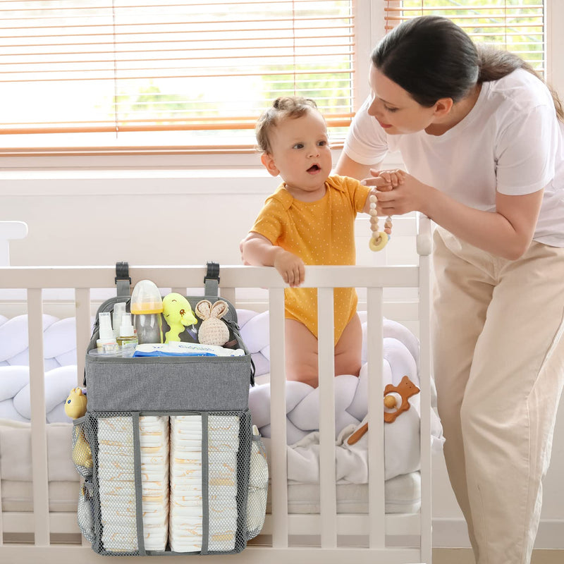 [Australia] - Maliton Changing Table Diaper Organizer - Baby Hanging Diaper Stacker Nursery Caddy Organizer for Cribs Playard Baby Essentials Storage - Hold 52+ Diapers - 18.5" x 10.5" x 8" (Gray) Grey 