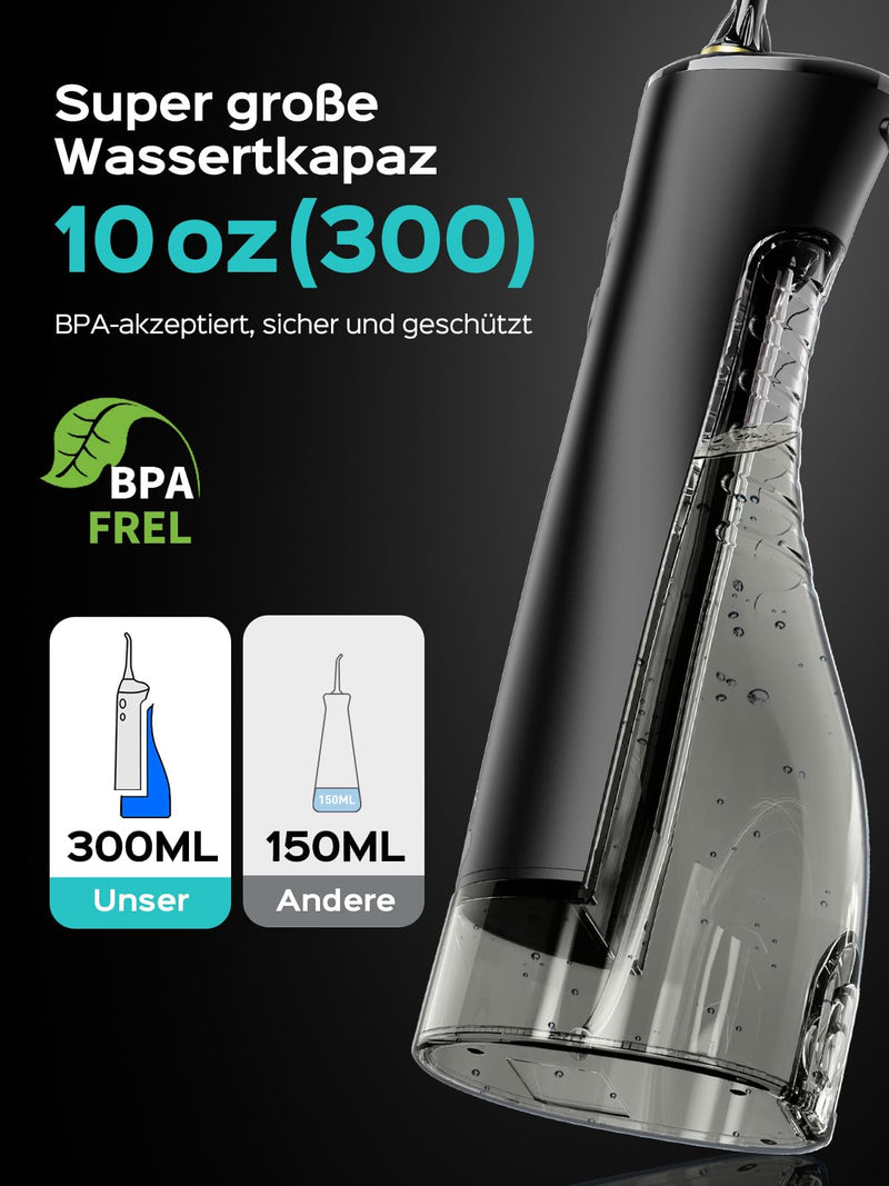 [Australia] - Oral Irrigator Wireless 2025 Upgraded COSLUS Electric Tooth Cleaner: 10 Levels Gentle Control & 300ML Water Tank Portable Rechargeable Dental Irrigator Teeth Flosser Waterproof Oral Irrigator Test Winner Black 