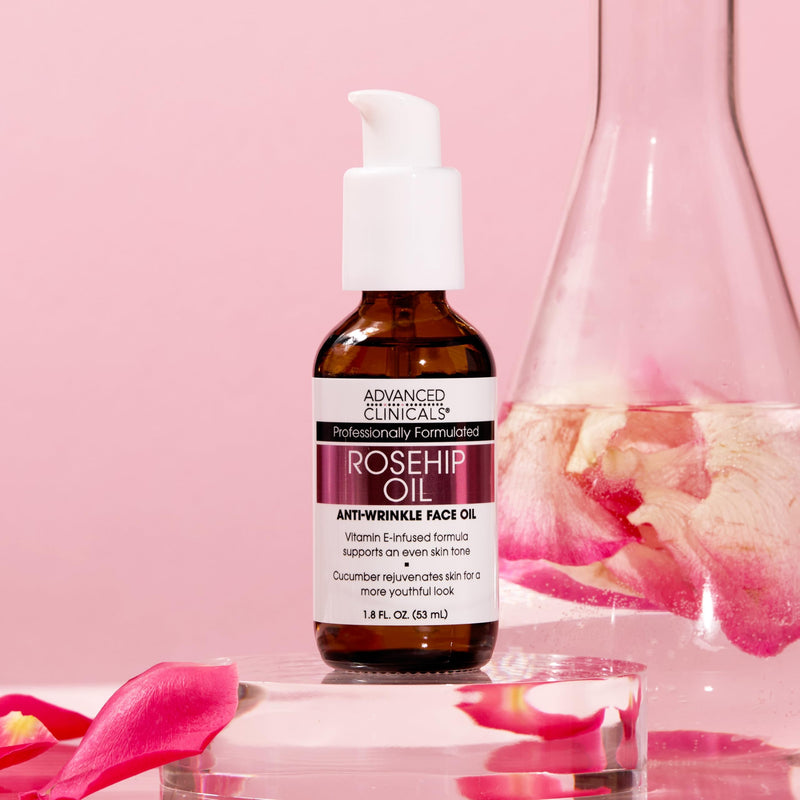Advanced Clinicals Rosehip Oil For Face With Vitamin E + Botanicals Helps Improve Look Of Dark Spots, Wrinkles, Fine Lines, & Uneven Looking Skin Tone | Moisturizing Skin Care Face Serum, 1.8 Fl Oz 1.8 Fl Oz (Pack of 1) Rosehip Oil Serum