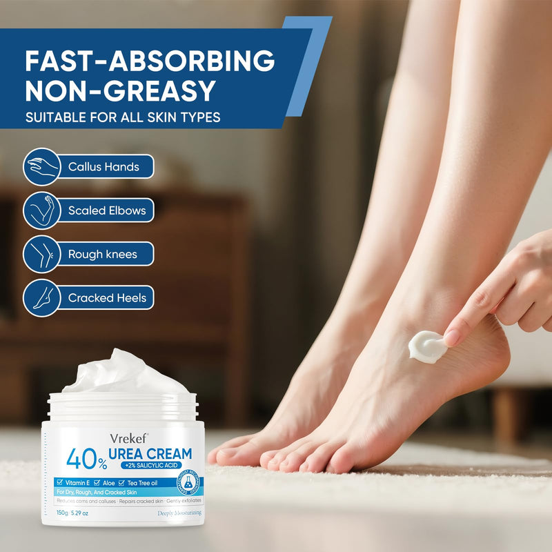 Urea Cream 40 Percent with 2% Salicylic Acid, Urea Cream 40 Percent for Feet Maximum Strength, Foot & Hand Cream for Dry Cracked Heels, Callus Softener for Rough Thick Skin, 5.29 oz (2 PCS) 2P