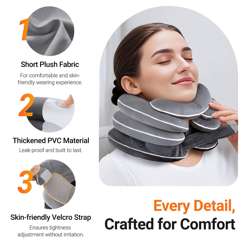 [Australia] - Built-in Inflatable Neck Stretcher, Cervical Traction Device with High-Front & Low-Back for Effective Traction and Support, Neck Decompression Devices with 3-Layer Chambers in Varied Sizes, Home Use 