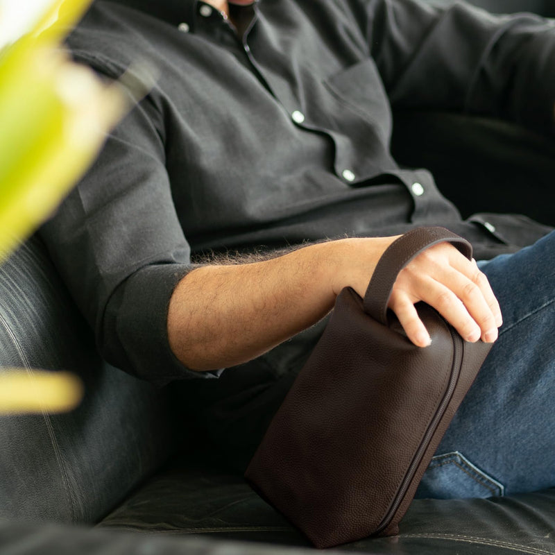 Leather Toiletry Bag for Men – Water Resistant Travel Dopp Kit - Premium Full Grain Leather Cosmetic Case- Perfect Gifts for Him - Mens Toiletry Bag (Chocolate) Chocolate