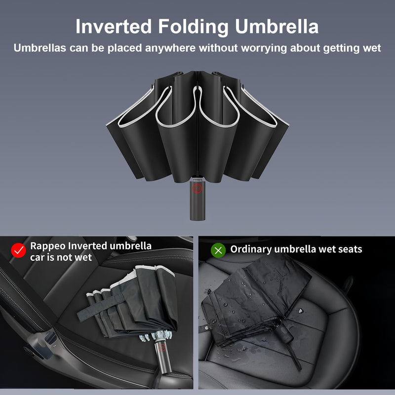 4-in-1 Inverted Travel Umbrella Compact, Automatic Large Umbrellas for Rain & Sun, Portable Windproof Umbrella for Backpack, Reverse Folding Umbrella for UV with Reflective Strips,Lightweight Black(2PACK) 46 IN