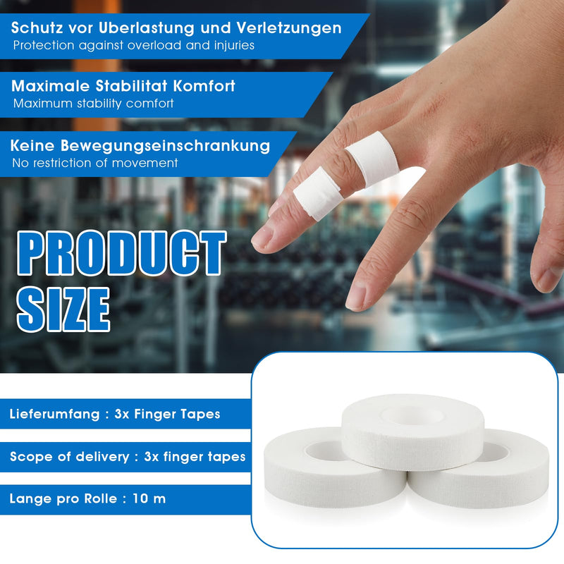 [Australia] - Finger Tape, 0.5 Inch x 10 Yard White Athletic Tape Extra Strong Adhesive, 3 Rolls Sport Tape, Medical Tape, Foot Tape for Rock Climbing, Grappling, Basketball, Lifters and BJJ Finger Tape 1 Count (Pack of 3) 