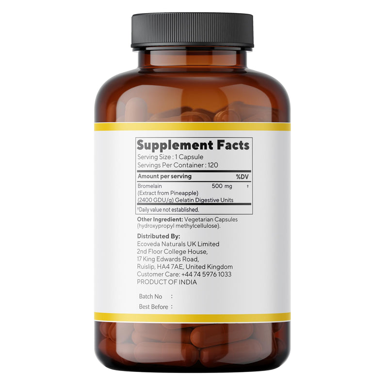 Bromelain Capsules 120 nos (2400 GDU/g), High Strength Digestive Enzyme Pineapple Extract