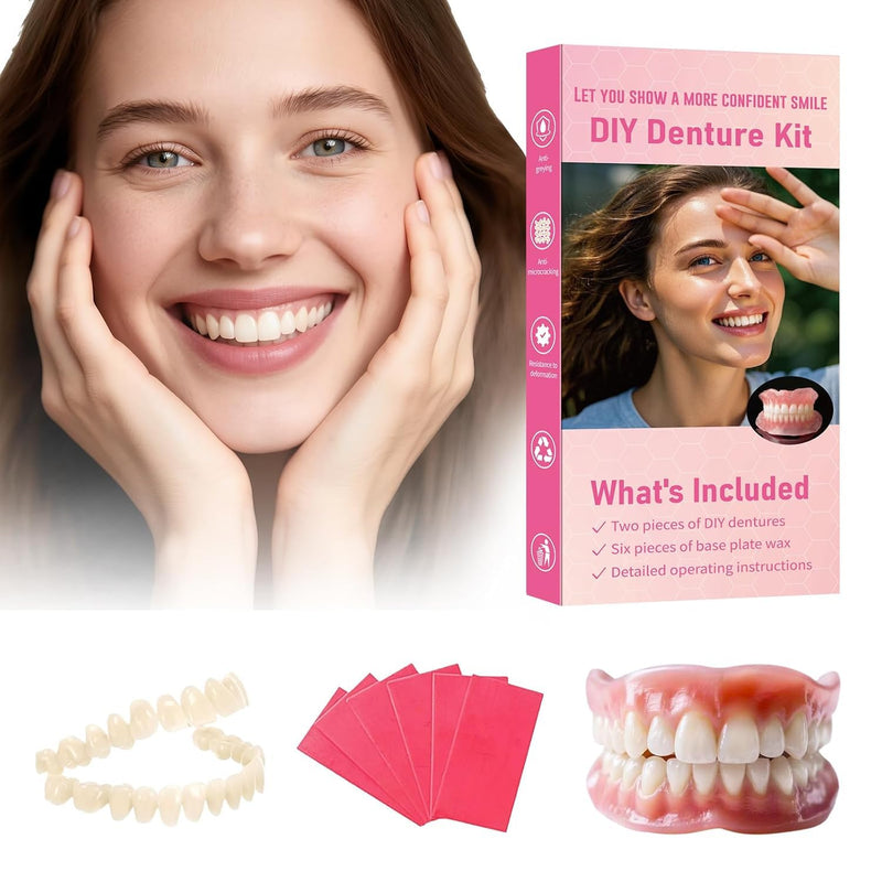 Denture Do it Yourself Full Set of Top and Bottom Fake Teeth, for Improve Smile, DIY Kit Easy and Convenient, Fake Teeth Repair Missing Teeth, Protect Your Teeth-JJ12