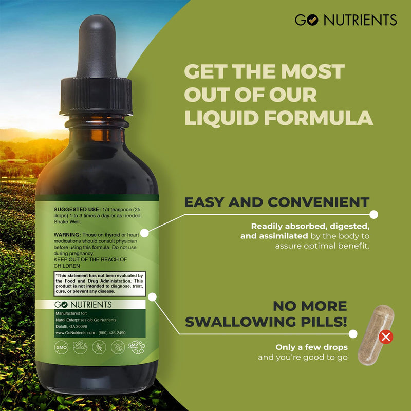 [Australia] - Go Nutrients Thyroid Edge Support for Women and Men Comprehensive Natural Thyroid Supplement Rich in Iodine Fast-Absorbing Liquid Drops for Improved Energy & Enhanced Wellness 2.0 oz. | 48 Servings 