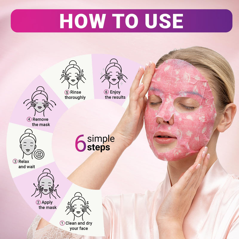 VIABEAUTY 6 Pack of Sheet Face Masks Skincare - Collagen Face Mask Sheets with Hyaluronic Acid, Vitamin C, Snail Mucin - Facial Sheet Mask for Hydrating, Moisturizing, Rejuvenating 1 Count (Pack of 6)