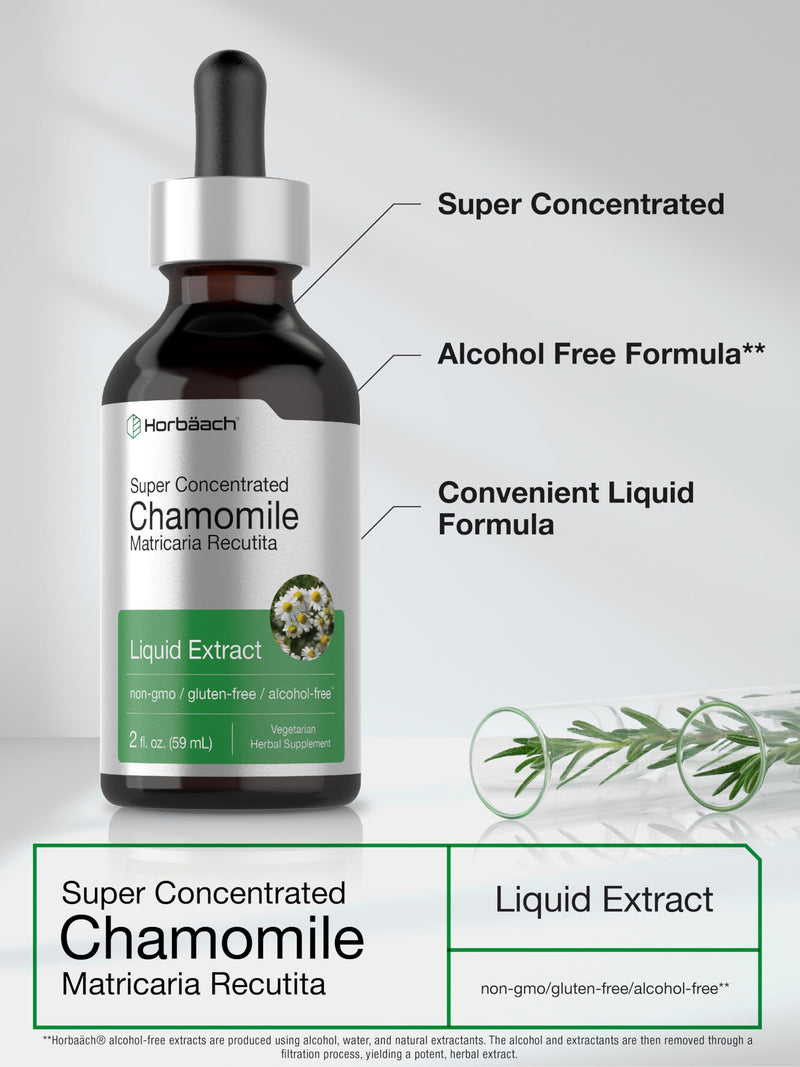 Horbäach Chamomile Extract Liquid | 2 fl oz | Alcohol Free Supplement | Vegetarian, Non-GMO, Gluten Free Tincture 2 Fl Oz (Pack of 1)