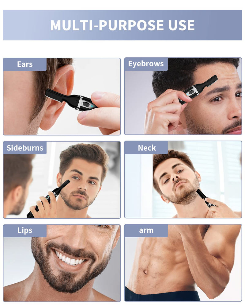 Eyebrow Trimmer, Electric Eyebrow Razor for Women Men, Rechargeable Painless LED Light Facial Hair Shaver Remover with Rinseable Blade for Face Lips Neck Leg Black