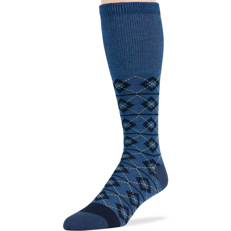 [Australia] - 7BigStars Men Diabetic Loose Dress Business Cotton Mid Calf Socks - 5 Pack Large - Geometric, Argyle, Stripe - Sock Size 10-13 Shoe Size 9-12 L Dark Navy, Denim Blue Dark Navy, Denim Blue (A098) 