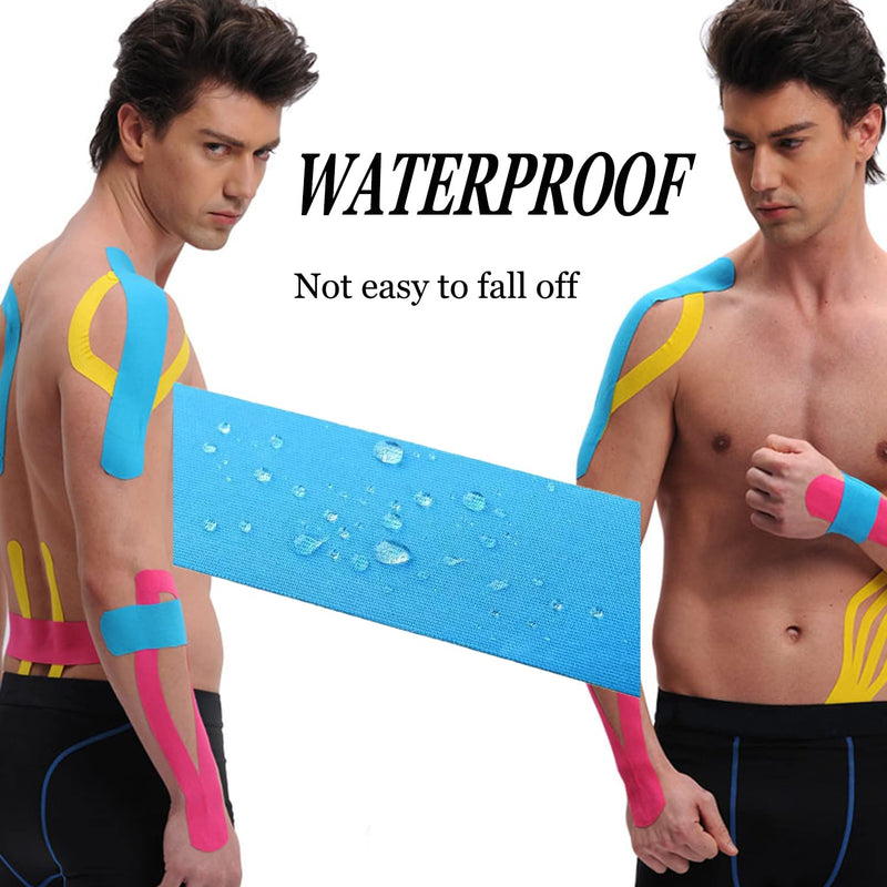 [Australia] - Kinesiology Tape Pro Athletic Sports (3 Rolls,60 Precut Strips) Waterproof Breathable Latex Free Tape for Ankle Wrists Knees Elastic Running Tennis Swimming Football Sports Activities Tapes (Mix) 3 pack Black+blue+pink 