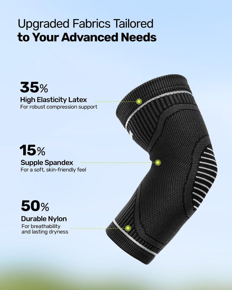 [Australia] - Elbow Compression Sleeve 2 Pack, High Elastic Elbow Brace for Tendonitis and Tennis Elbow for Women & Men, Elbow Sleeve for Tennis, Golfer, Badminton, Weightlifting, Grey M Black Medium 