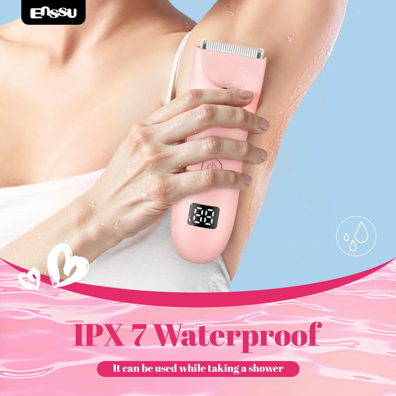 [Australia] - Bikini Trimmer for Women - 2 in 1 Pubic Hair Trimmer IPX7 Waterproof, Razors for Women with LED Light & USB Charge, Painless Electric Shaver with Ceramic Blade for Bikini Legs Arm Underarm 