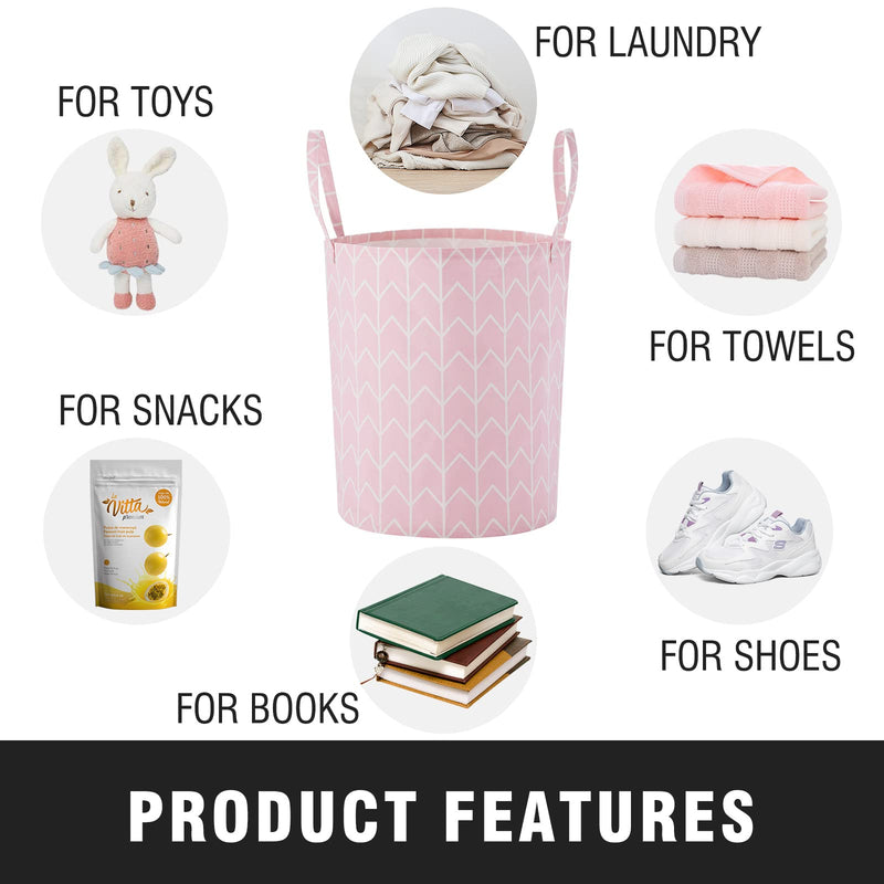 [Australia] - TECHMILLY Large Storage Basket for Girls and Boys, Collapsible Laundry Hamper with Long Handles, Toy Bins for Nursery, Kids Room Décor 1 Pack Pink Geometry 