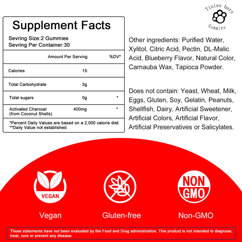 [Australia] - Activated Charcoal Gummies Sugar Free, 400mg Charcoal Supplements from Coconut, Quicker to Cleanse, Detox, Gas Relief, Gut & Oral Health for Adults & Kids, Gluten Free, Non GMO, Vegan, Pectin, 60 60 Count (Pack of 1) 