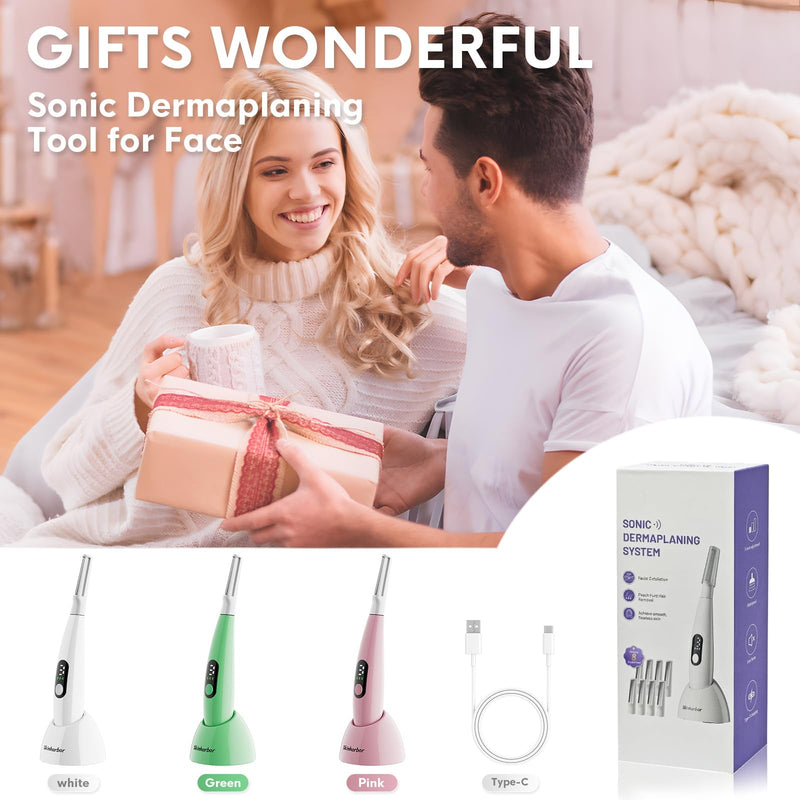 [Australia] - Sonic Dermaplane Razor for Women Face,Women’S Facial Exfoliation & Peach Fuzz Hair Removal System,Anti-Aging–3 Speeds–8 Dermaplaning Blades–Rechargeable,Sonic Dermaplaning Tool White 