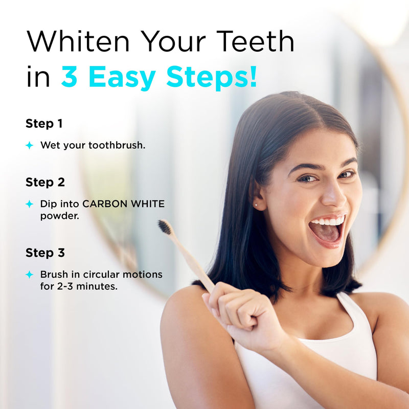 [Australia] - CARBON WHITE Teeth Whitening Powder - Natural Activated Coconut Charcoal Tooth Powder for Removing Stains & Discoloration - Helps Fight Tartar & Plaque, Freshens Breath - Tasteless, Odorless - 30g 