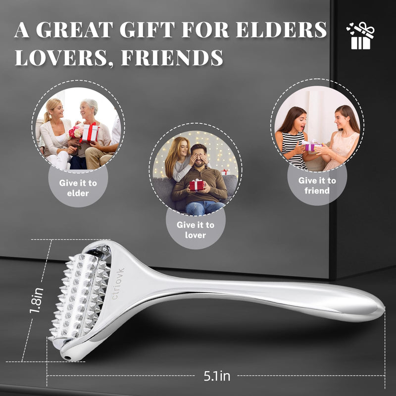 [Australia] - Acupuncture Massage Roller, Stainless Steel, Portable Manual Roller for Whole Body Pain Relief, Puffiness Reduce and Muscle Relaxation Massage, Silver 