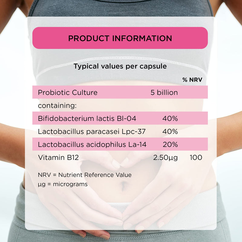 Healthspan Probiotic 5 | Multi-Strain probiotic with 5 Billion Live Cultures from 3 Bacteria strains | Vitamin B12 to Support Your Immune Health | Vegan & Lactose Free Capsules (60 Capsules)