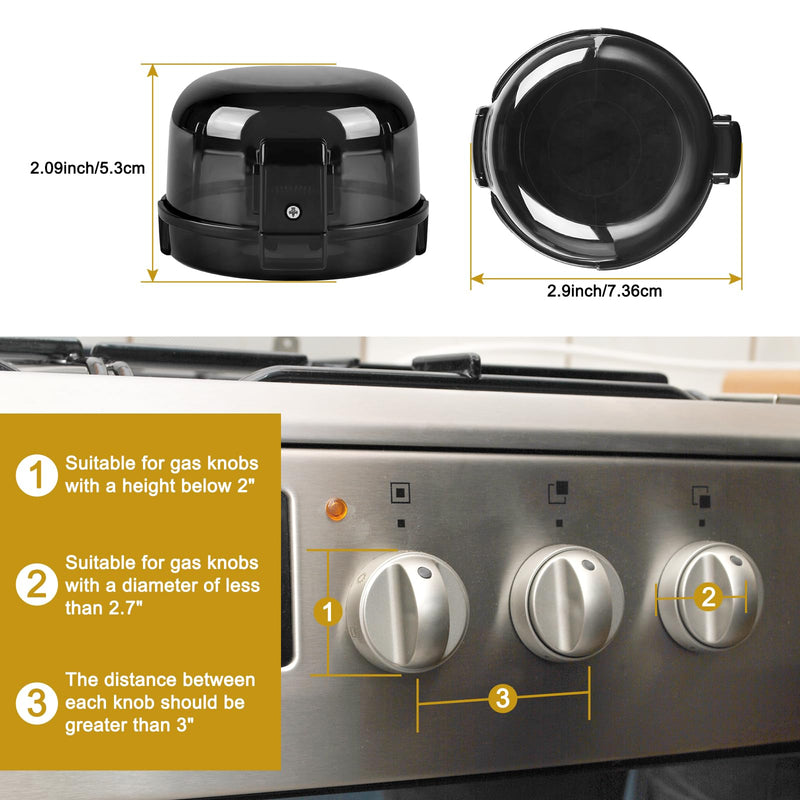 [Australia] - 5-Pack Stove Knob Covers for Child Safety - Universal Size Gas Stove Knob Covers with Adhesive, Heat-Resistant Baby Proof Stove Knob Covers, Dual-Key Oven Knob Covers for Child Safety and Pet (Black) 