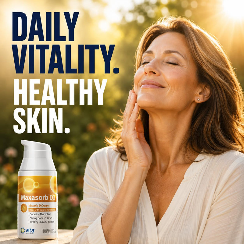 Vita Sciences Maxasorb Vitamin D3 Cream 1,000 IU, Topical Formula - 1.7 Oz | Delivers 1,000 IU of Topical Vitamin D3 Cream Per Pump - Fast-absorbing, Non-Greasy, Paraben-Free Daily Skin Moisturizer. 1.7 Fl Oz (Pack of 1)