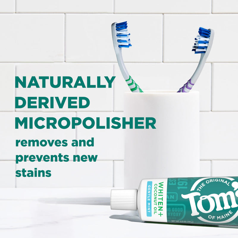 [Australia] - Tom’s of Maine Whiten Plus Coconut Oil Fluoride Free Toothpaste, Natural Whitening Toothpaste with Plant-Based Cleansers, Whitens Without Causing Sensitivity, Gentle Mint, 4.0 Oz (Pack of 3) 