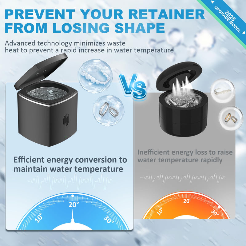 [Australia] - Ultrasonic Retainer Cleaner for Dentures - Sonic Denture Cleaner Machine for Mouth Guard Retainer Washer Sliver Jewelry Ring Brace Toothbrush Head Jewelry 43kHz Dental Tools Black 