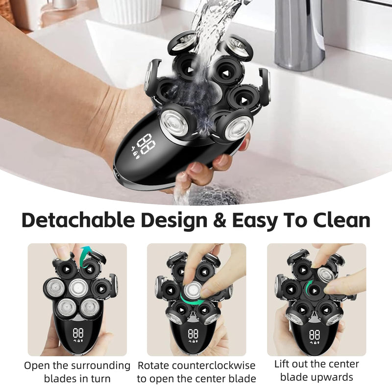 [Australia] - Head Shaver for Bald Men, 7D Electric Rechargeable Wet/Dry Shaving Razor with LED Display, 5-in-1 Grooming Kit Waterproof Bald Head Trimmer, Ideal Gift for Men (Black) Black 