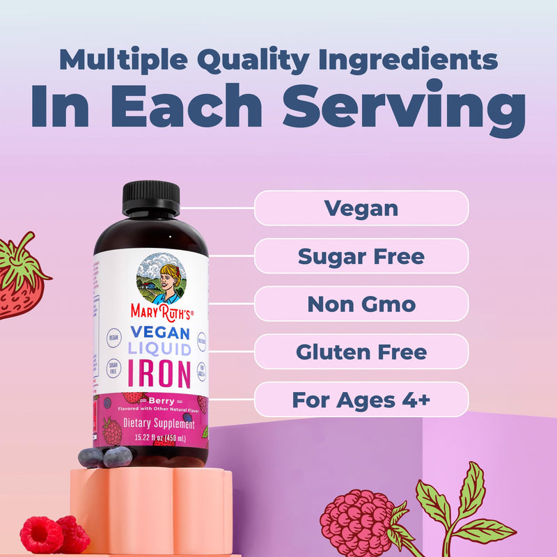 MaryRuth's Liquid Iron Supplement for Women Men & Kids, 15.22 Fl Oz, Vegan | Red Blood Cell Formation, Oxygen Support, Energy Metabolism, Ages 4 & Up, Sugar Free 15.22 Fl Oz (Pack of 1)
