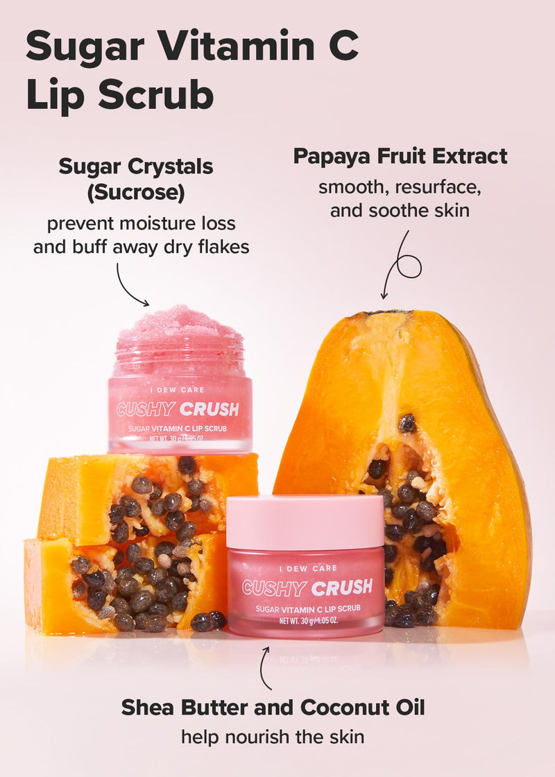 [Australia] - I DEW CARE Lip Scrub - Cushy Crush | Sugar Vitamin C, Lip Care, Lip Scrubber Exfoliator, Lip Exfoliator Scrub, Lip Care Products, for Dark, Dry and Chapped Lips, Vegan, 1.05 oz 