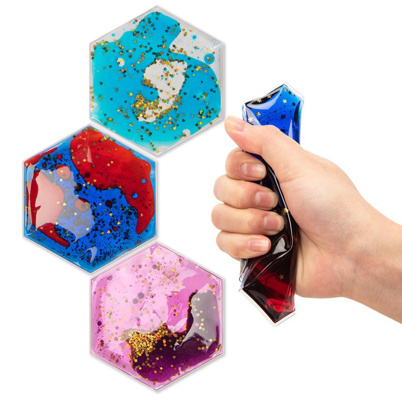[Australia] - Art3d Hexagon Sensory Fidget Liquid Motion Tiles for Kids, Toddler, Teens - Interactive Soft Gel Liquid Play Mats for Home, Schools, Playrooms, Multi-Pack of 3 Tiles 3 √ó 5.1" Multicoloured - Style 4 