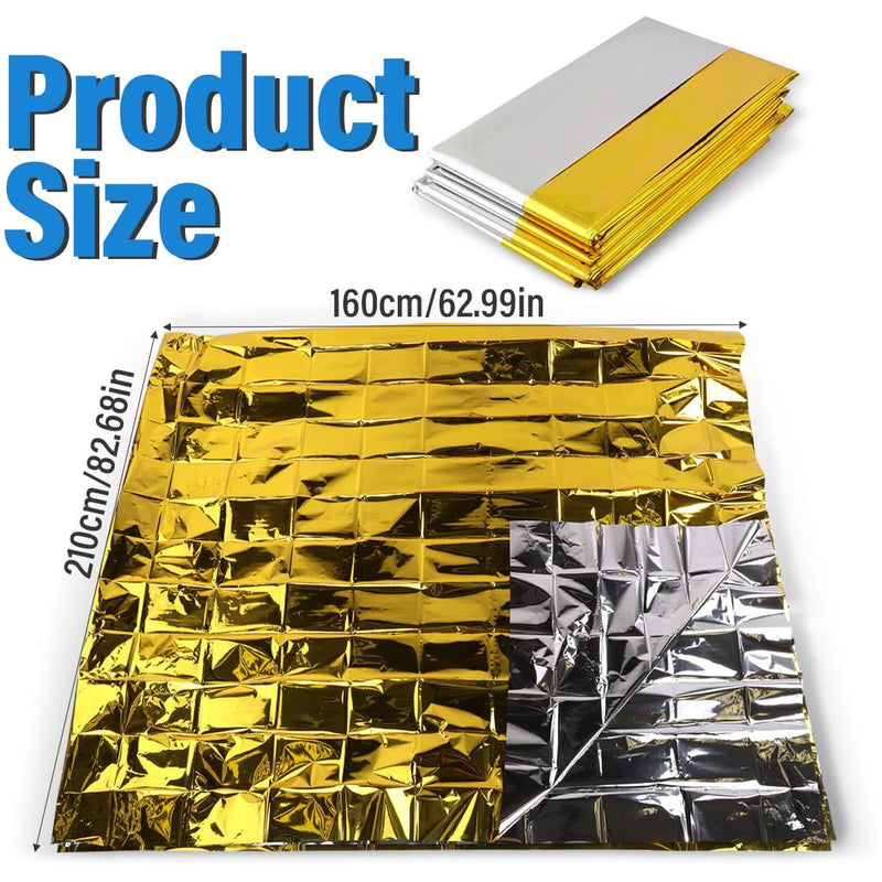 [Australia] - SIRLOMU Pack of 2 Extra Strong Rescue Blanket Rescue Foil Emergency Blanket First Aid Blanket for First Aid Hiking & Camping and Outdoor (210 x 160 cm) (Gold Silver) 