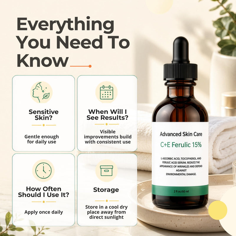 Vitamin C Face Serum with Vitamin E and Ferulic Acid | CE Ferulic 15% with Hyaluronic Acid (Compare to Skin Ceut.) | 2oz, Anti Aging and Wrinkle Serum for Face