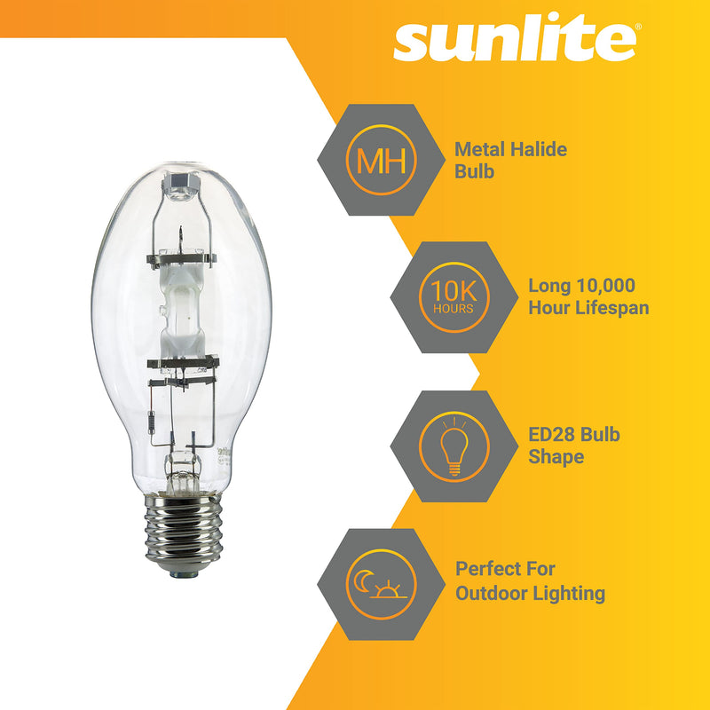 [Australia] - Sunlite 02515 MH175/U/MOG M57 Metal Halide Lamp, 175 Watts, Mogul Base (E39), ED28, 10,000 Hour Life Span, 14000 Lumen, Clear Finish, 4000K (2-Pack) 
