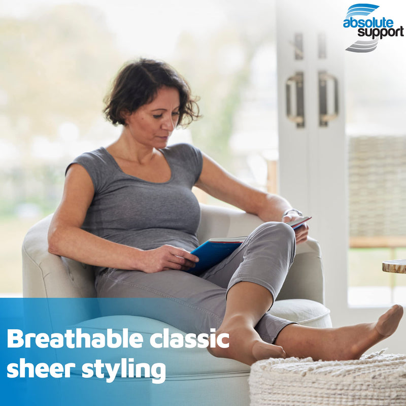 [Australia] - Made in USA - Travel Compression Socks for Women 15-20mmHg - Sheer Graduated Compression Knee High for Airplane, Flight, Travel Circulation - Nude, Large - ATRAVEL101NU3 