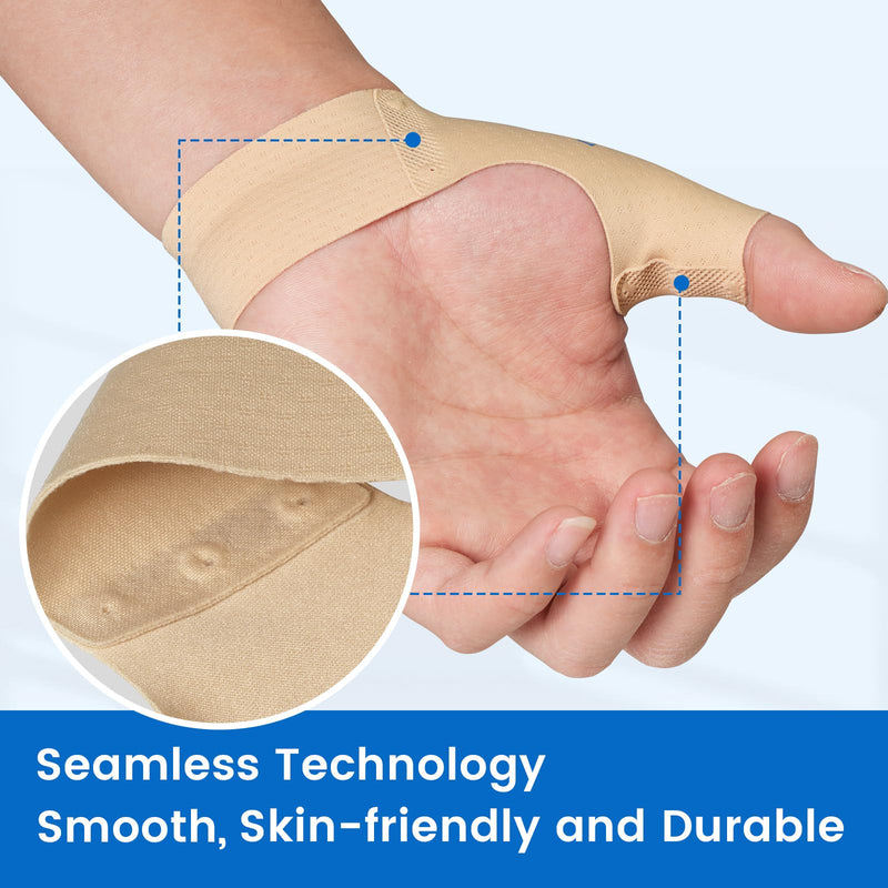 [Australia] - Velpeau Thumb Compression Sleeve for Tendonitis (Pack of 2), Seamless Technology, Gloves Wraps for Arthritis Pain Relief for Women & Men, Splint Liner, Fits Both Hands (Khaki, Short Version, M) Medium Short Version-Khaki 