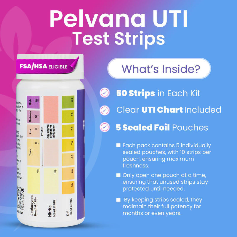 [Australia] - Pelvana Urinary Tract Infection Test Strips - 50 UTI Test Strips for Women, Accurate 3-Parameter Nitrite, Leukocytes and pH Readings, Advanced and Easy at-Home UTI Testing 