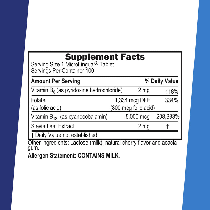 Superior Source No Shot Vitamin B-12 Cyanocobalamin 5000 mcg, B-6, Folic Acid 800 mcg - Support Brain & Heart Health - Aids Natural Energy Levels - 100 Sublingual Dissolving Tablets 1 Count (Pack of 1)