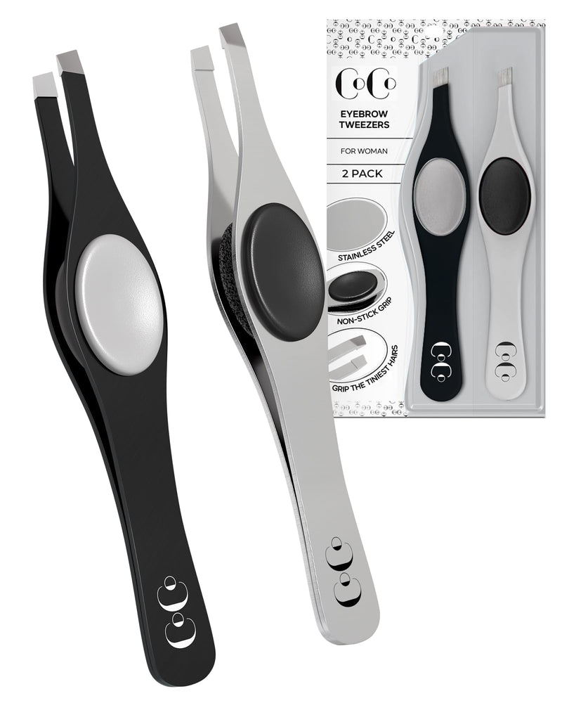 Professional Eyebrow Tweezers for Women and Men – Precision Stainless Steel Slant-Pointed Tip Tweezer for Facial Hair, Ingrown Hair, Splinter, Eyebrows & Blackhead Removal, Silver and Black 1 Silver/ Black