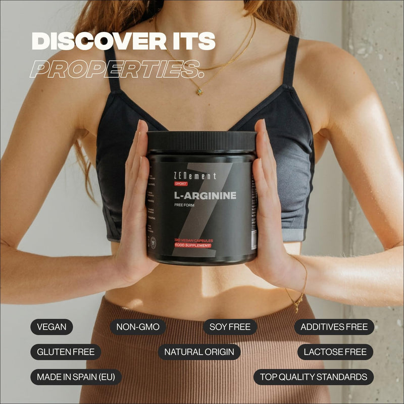 L-Arginine 5600mg Daily Dose Free Form – with Vitamin B9 – 100% Pure Amino Acid – 360 Vegan Capsules – Zenement