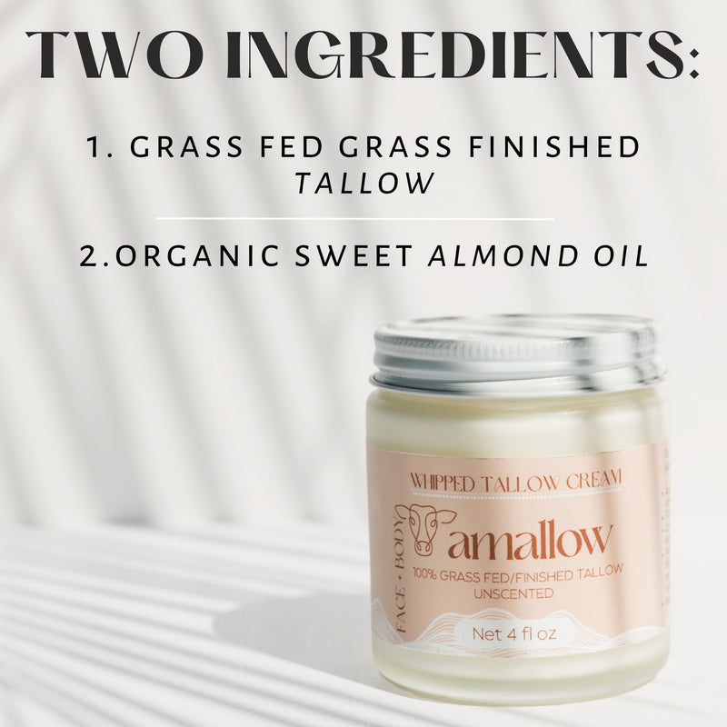 [Australia] - Amallow 100% Grass Fed Beef Tallow for Skin Care - Face + Body - Whipped Moisturizer for Sensitive Skin - Natural Lotion, 4 FL. oz. (Unscented) Unscented 