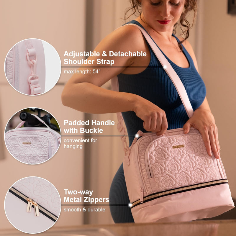 Everfun Hanging Travel Toiletry Bag for Women and 15 Can Insulated Double Deck Lunch Bag for Women Bargain Combination