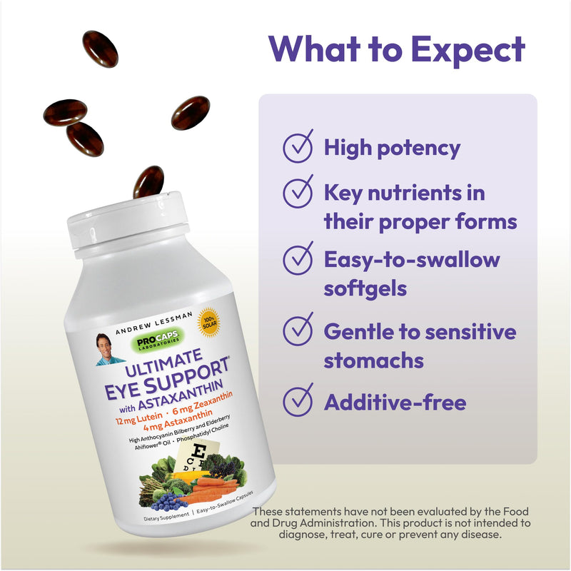 [Australia] - ANDREW LESSMAN Ultimate Eye Support with Astaxanthin 60 Softgels – 12mg Lutein, 6mg Zeaxanthin, 4mg Astaxanthin, Bilberry, Key Nutrients to Support Eye Health & Promote Healthy Vision. No Additives 60 Count (Pack of 1) 