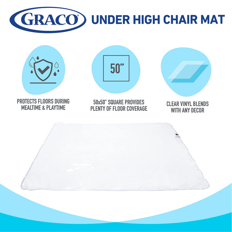 [Australia] - Graco Under High Chair Mat - Waterproof & Washable Plastic Food/Spill Catcher - 50" Eating, Painting & Art Floor Cover, Clear (Pack of 1) Pack of 1 