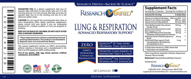 [Australia] - Research Verified Lung and Respiration - Seasonal Allergy and Sinus Support - Vitamin A, C & D, Quercetin, Nettle Leaf Extract - 60 Capsules - Made in The USA 1 